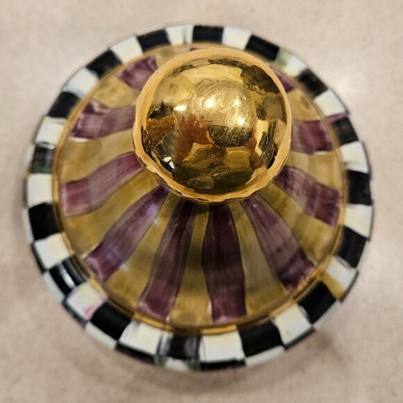 RARE MACKENZIE CHILDS ARGYLE PLAID AURORA CERAMIC COLUMN STORAGE CANISTER JAR - Picture 7 of 16